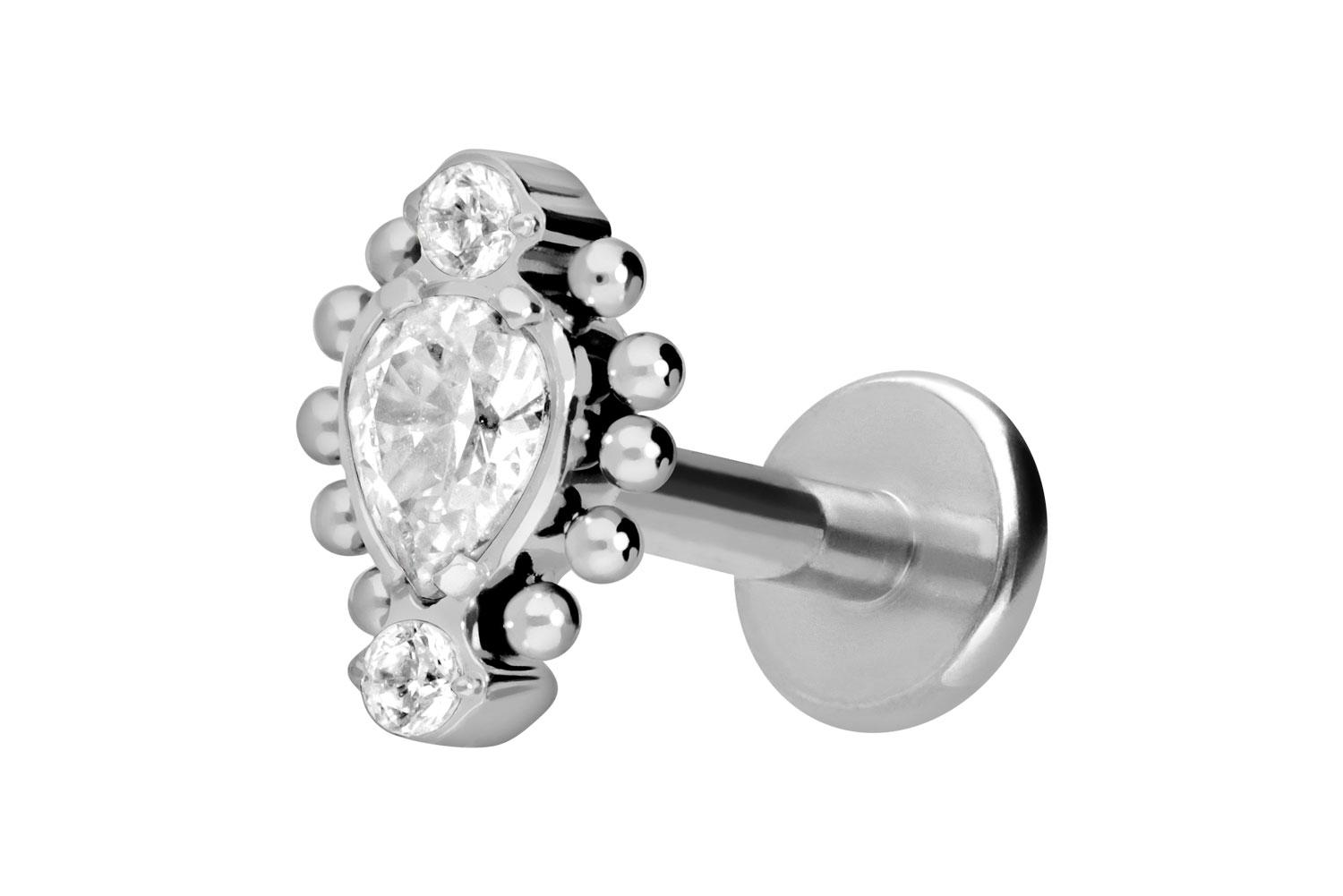 Titan Labret Piercing mit Innengewinde 3 EINGEFASSTE KRISTALLE + KUGELN